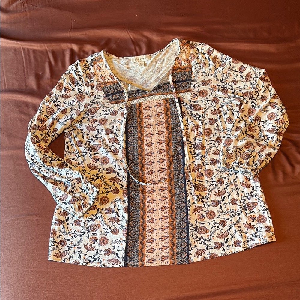 Vintage America Peasant Style Ivory Floral Top